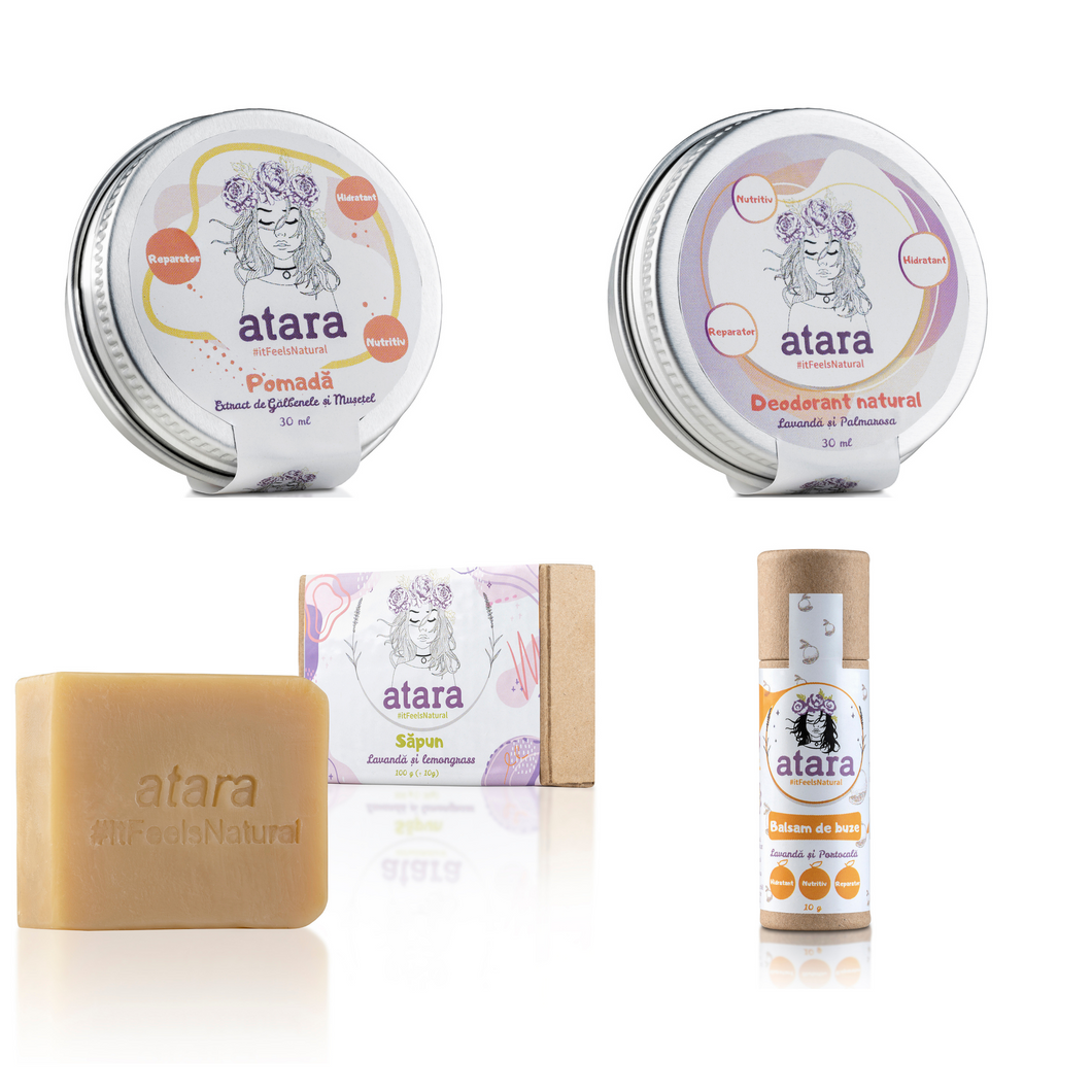 Set Îngrijire de Bază: Săpun, Deodorant, Balsam de Buze, Pomadă